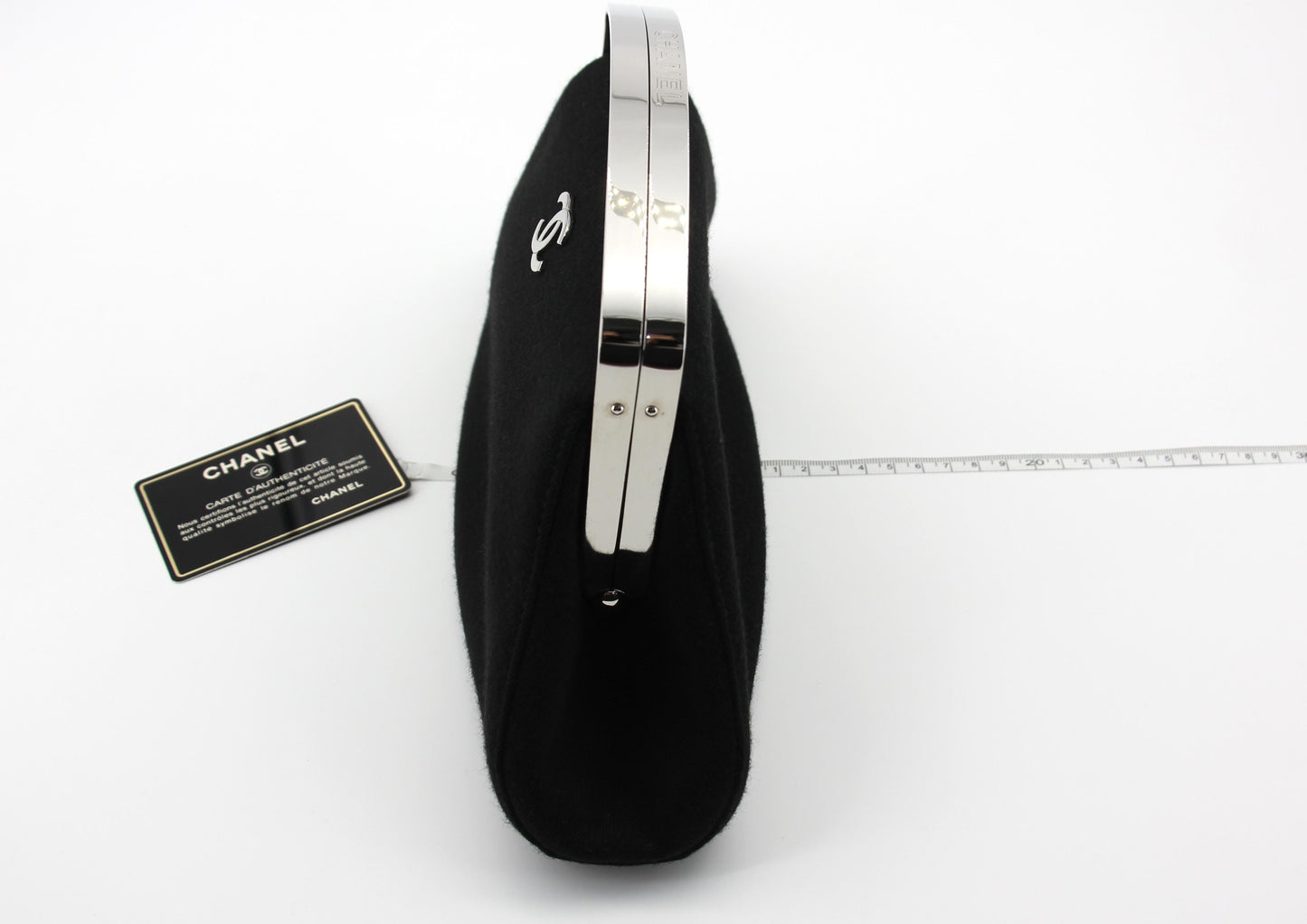 Chanel vintage black clutch with silver hardware handle
