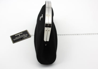 Chanel vintage black clutch with silver hardware handle
