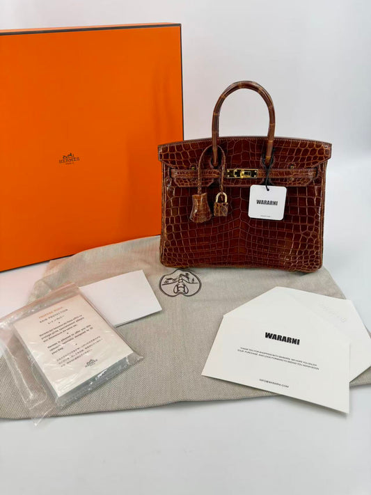 Hermès Birkin 25 Miel shiny porosus crocodile gold hardware