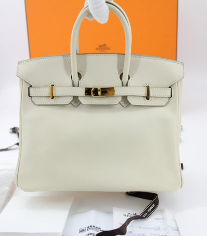 Hermes Birkin 25 Craie Swift leather gold hardware