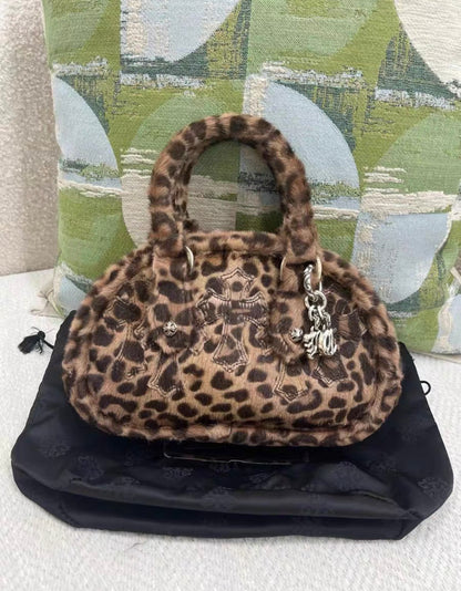 Rare Chrome Hearts Leopard Plush Fur Bowling Bag