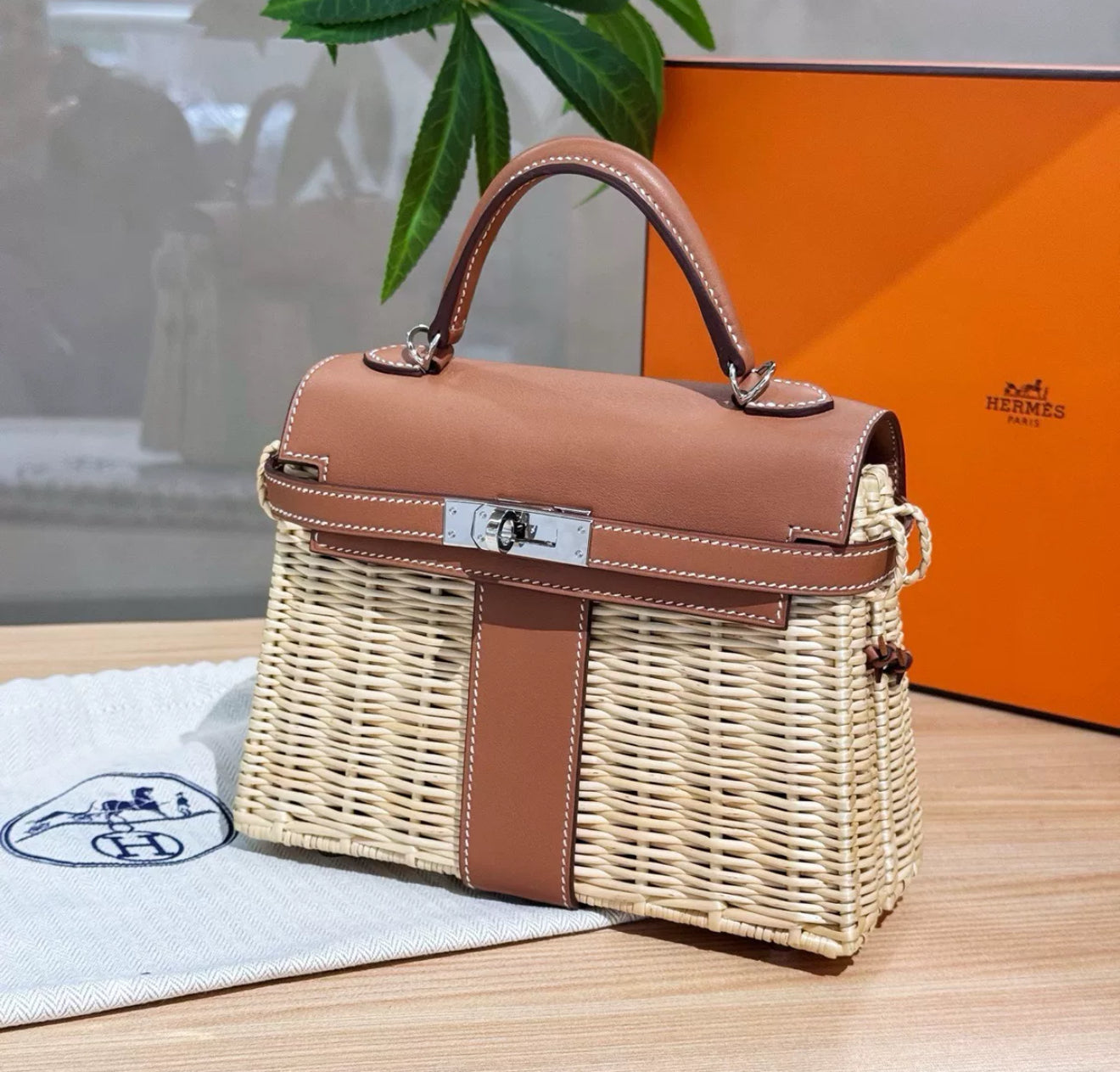 Hermès Kelly 20 Mini Picnic Barenia & Osier Wicker Palladium