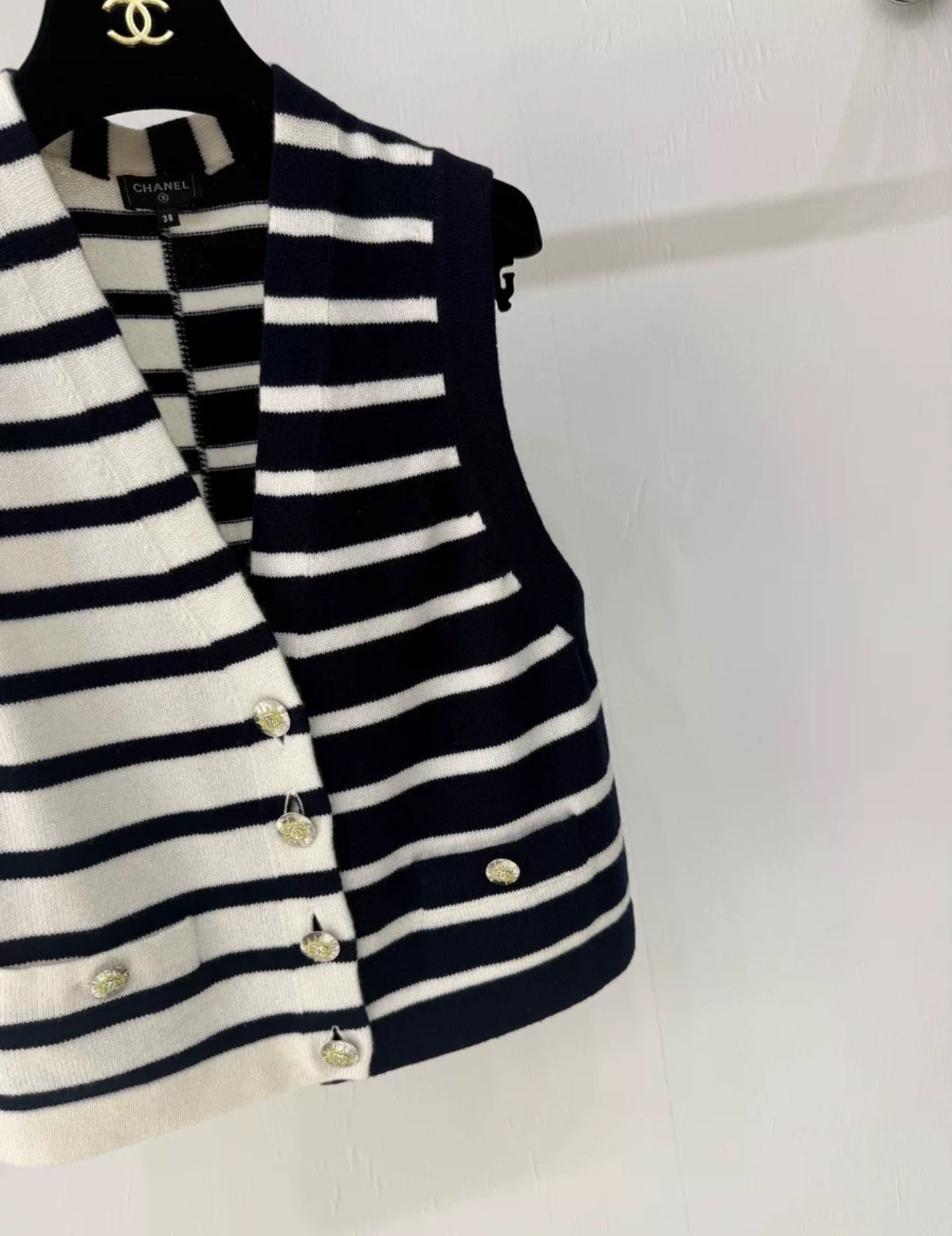 Chanel 24S black and white striped knitted vest