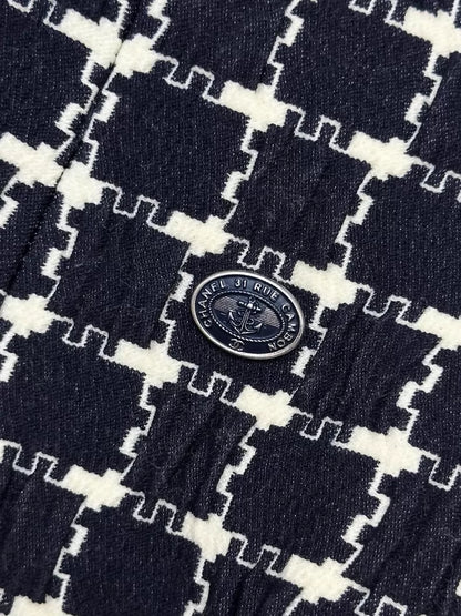 Chanel 18A blue and white checked midi skirt