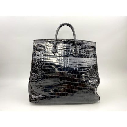 HERMÈS 40 HAC BLACK SHINY POROSUS CROCODILE PALLADIUM HARDWARE