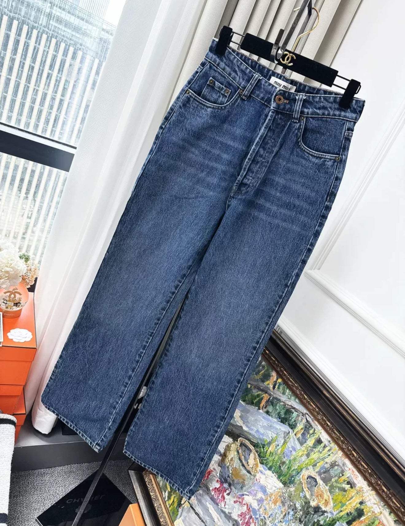 miumiu blue straight leg jeans