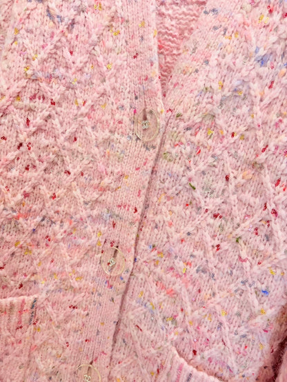 Chanel 17A pink cashmere tweed cardigan