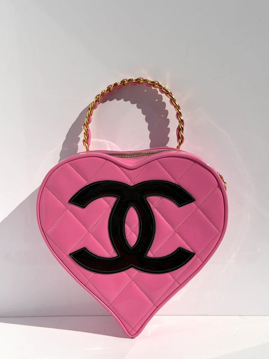 Chanel Barbie Pink Heart Vanity Bag 24K Gold-Plated Hardware 1995