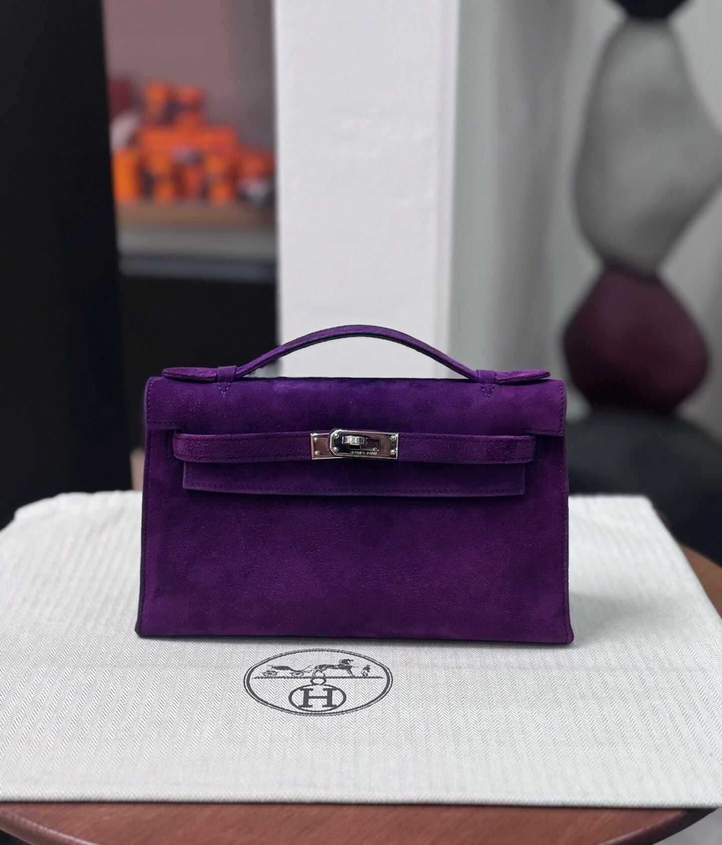 Hermès Kelly pochette purple Doblis leather palladium hardware