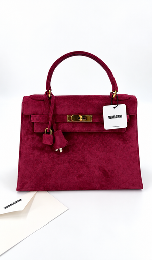 Rare Hermes Kelly 28 Pink Rose Doblis Suede leather gold hardware