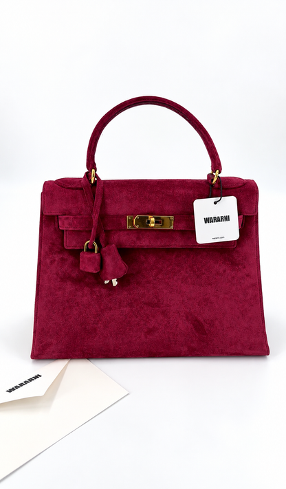 Rare Hermes Kelly 28 Pink Rose Doblis Suede leather gold hardware