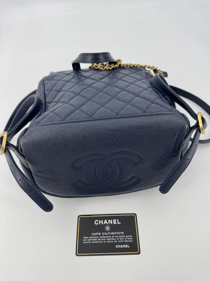 Chanel Dark Blue leather backpack with gold hardware