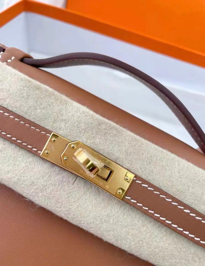 Hermes Mini Kelly Pochette Gold Swift Leather Gold Hardware