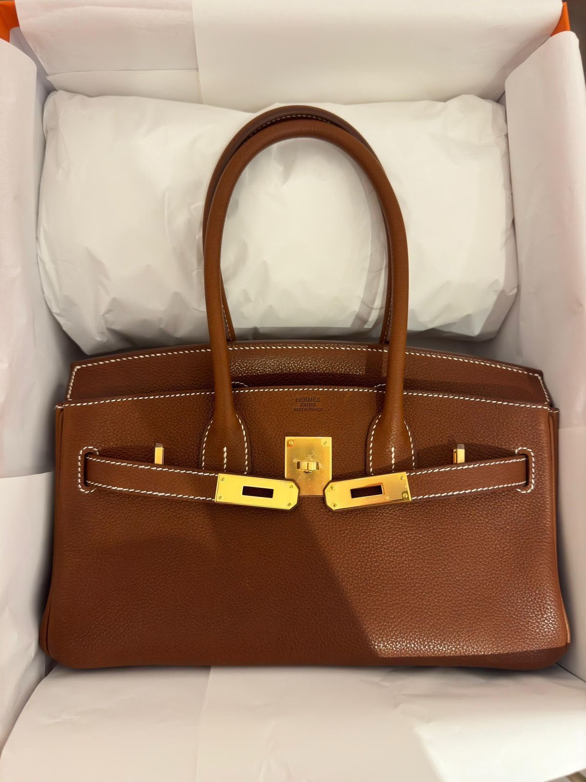 Hermes Birkin shoulder Fauve Barenia gold hardware