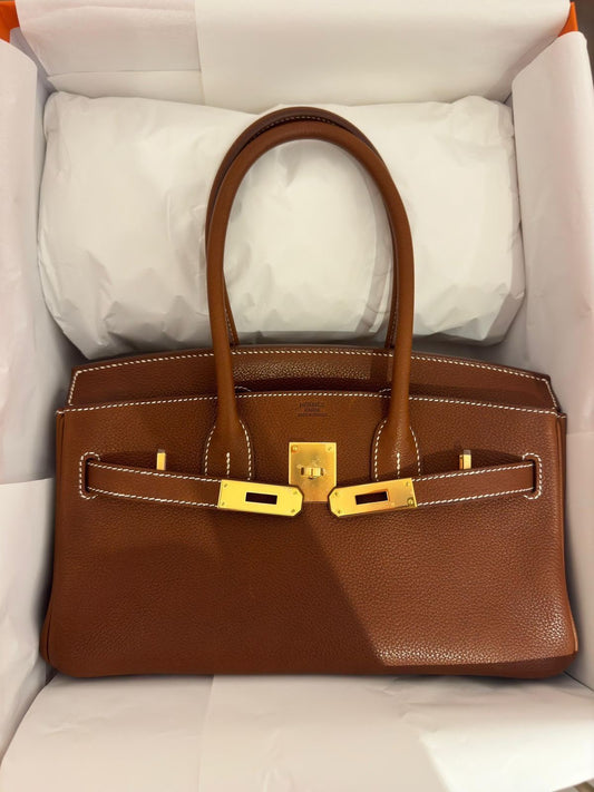 Hermes Birkin shoulder Fauve Barenia gold hardware
