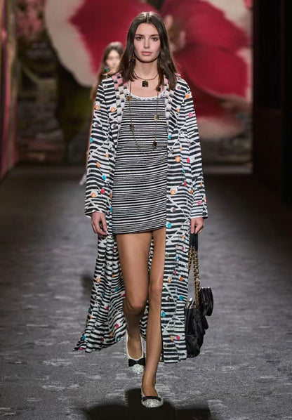 Chanel 24S black & white Polka Dot long coat