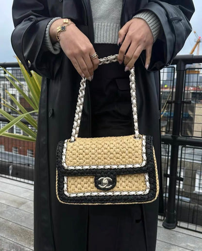 Chanel 24C Flap Bag in Black Raffia with Braided Chain