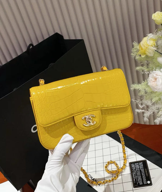 Chanel Mini Yellow Alligator Classic Flap Bag