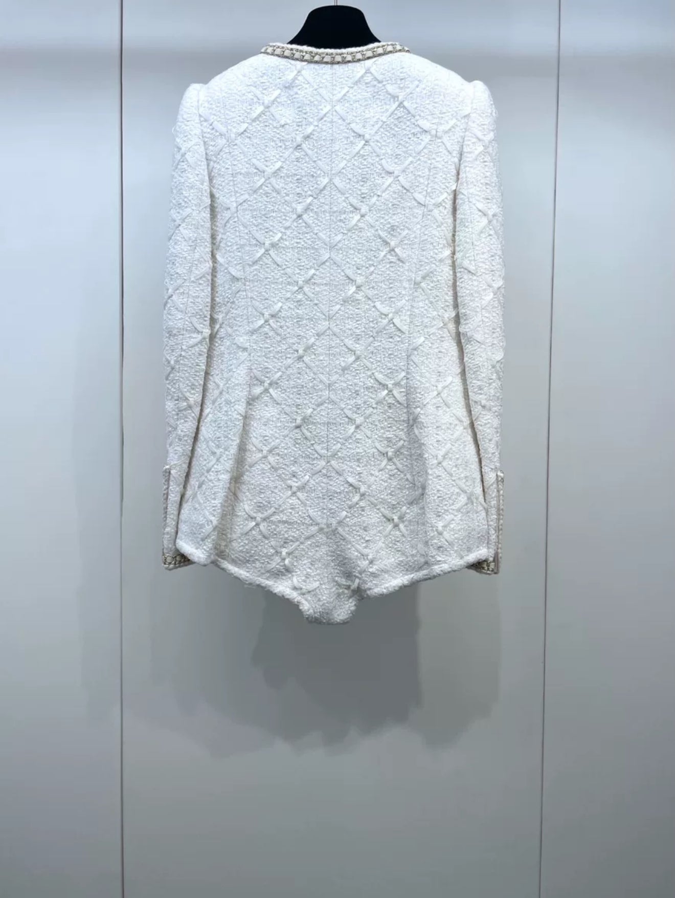 Rare Chanel 21A Ecru Gold chain bodysuit jacket