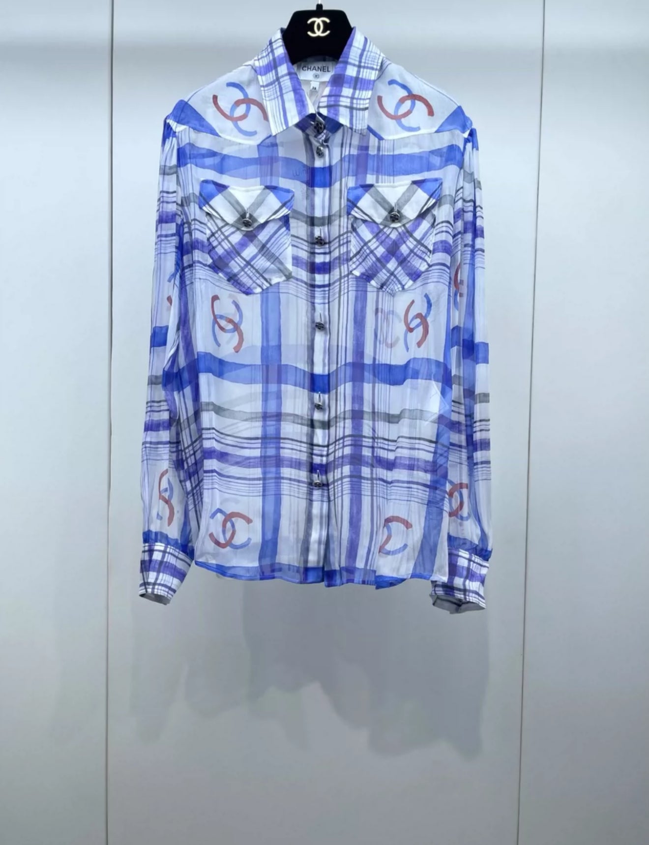 Chanel 23P Blue & White Silk Shirt