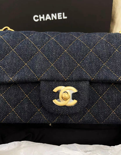 Chanel 25C indigo denim with contrasting stitching brushed gold-tone hardware Mini Flap