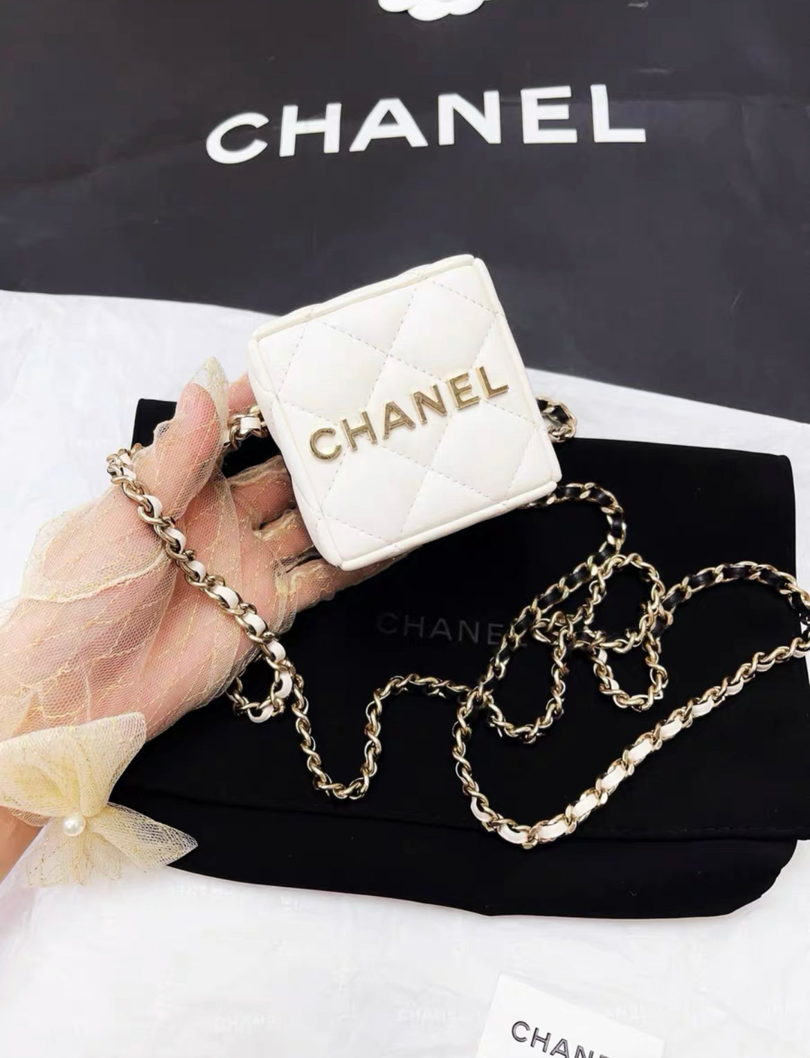 Chanel 23C black and white spell dice evening bag