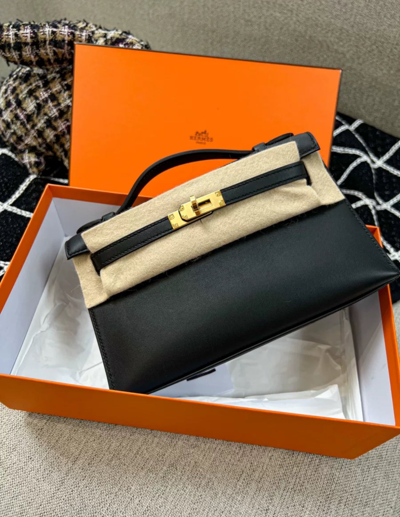 Hermes Mini Kelly Pochette Noir Black Swift Gold Hardware