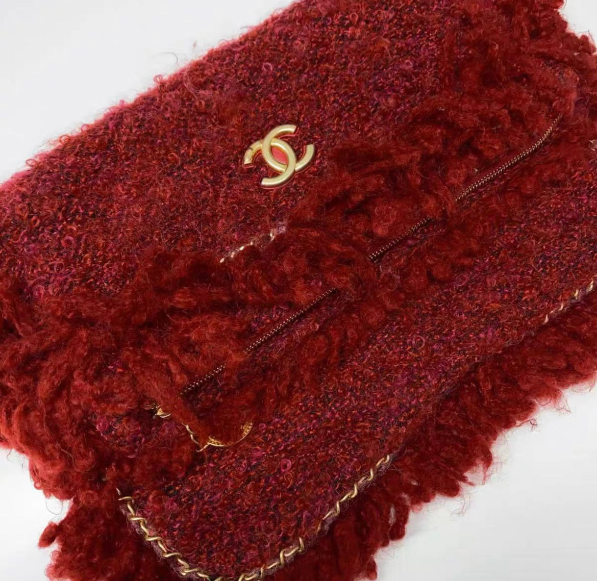 Chanel 17 Red tweed Clutch Evening Bag