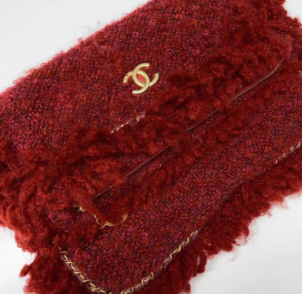 Chanel 17 Red tweed Clutch Evening Bag – Wararni.com