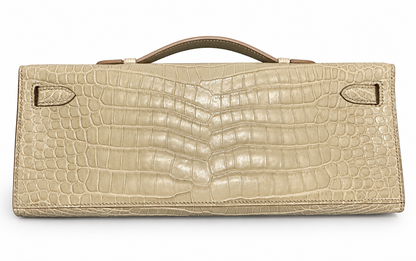 Hermes Kelly cut Unchained Beton Matte Porosus White Gold hardware