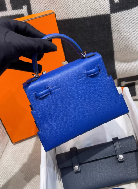 Limited Edition Hermès Kelly Doll Picto in Bleu Royal, Nata, Gold and Bleu Indigo  Epsom Leather with Palladium Hardware