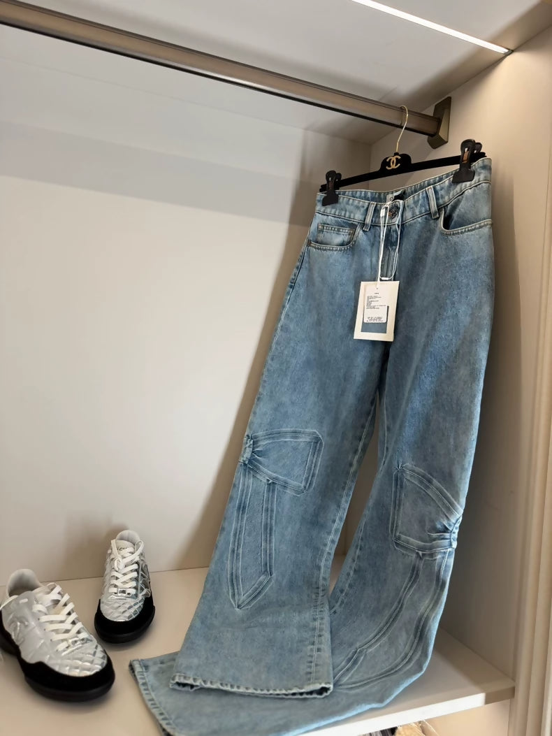 Chanel 25k bow blue denim jeans