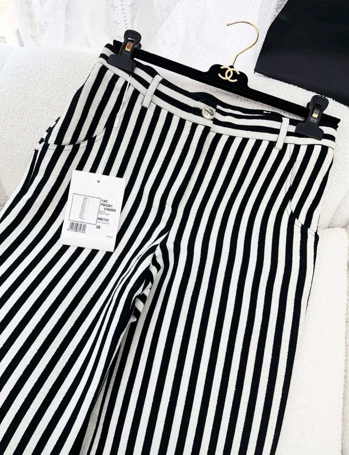 Chanel 19C Pants in Black & White striped wool size 38