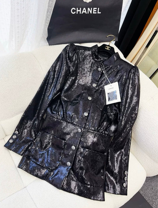 Chanel 24S black sequined jacket size 38