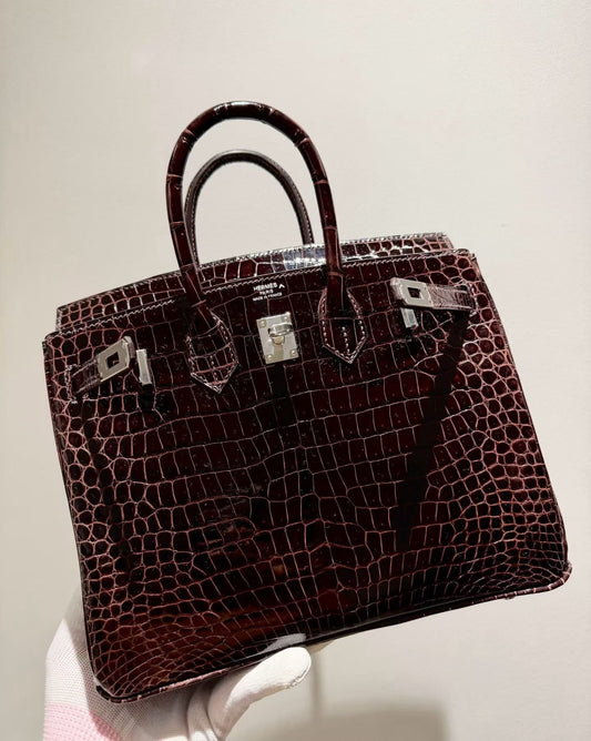 Hermes Birkin 25 Havana porosus shiny crocodile leather palladium hardware