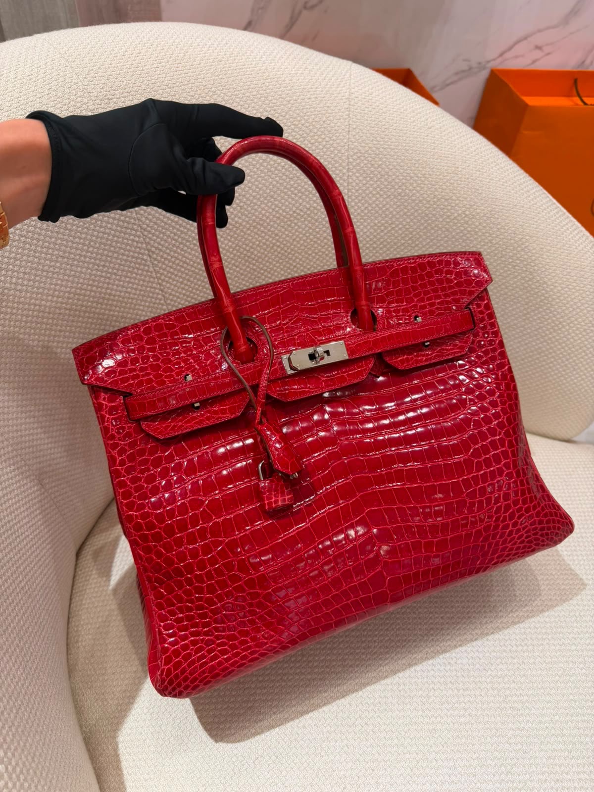 Hermes Birkin 35 Braise Shiny Alligator Palladium Hardware