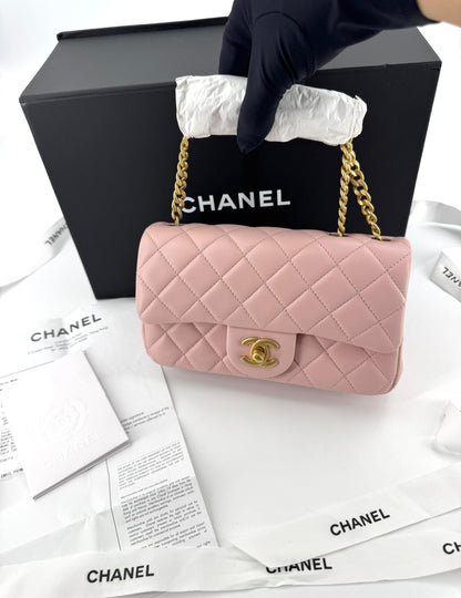 Chanel pink mini flap bag with gold hardware