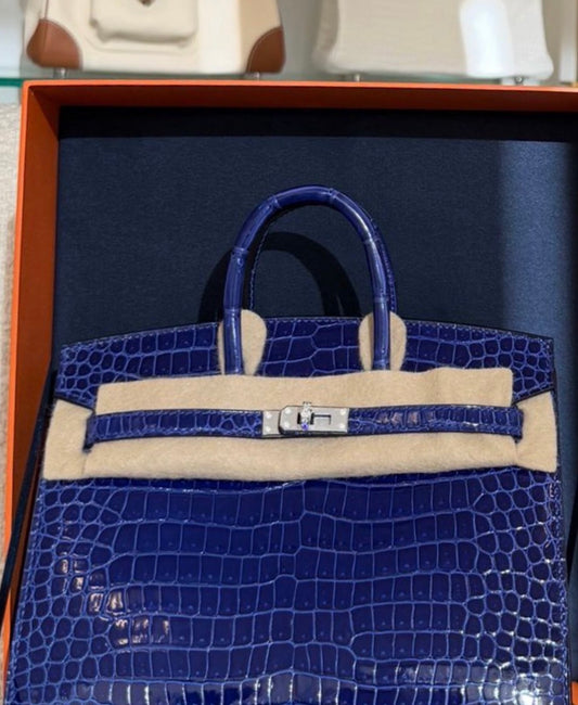 Hermes Birkin 20 Blue Electrique Shiny Crocodile Porosus Diamond Hardware