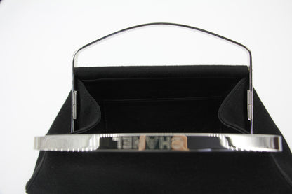 Chanel vintage black clutch with silver hardware handle