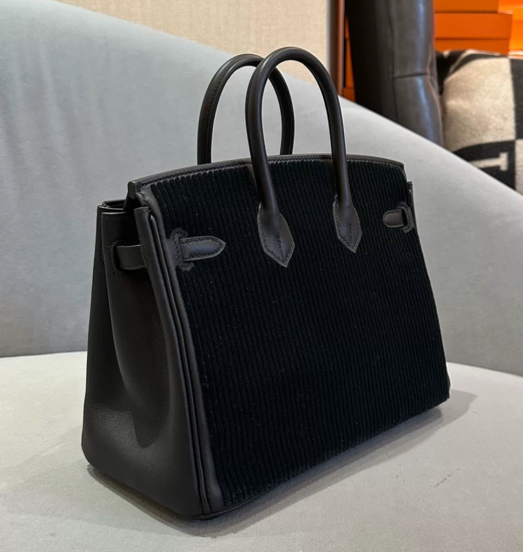 Hermès Limited Edition Black Swift Côte à Côte Tuffetage Birkin 25
