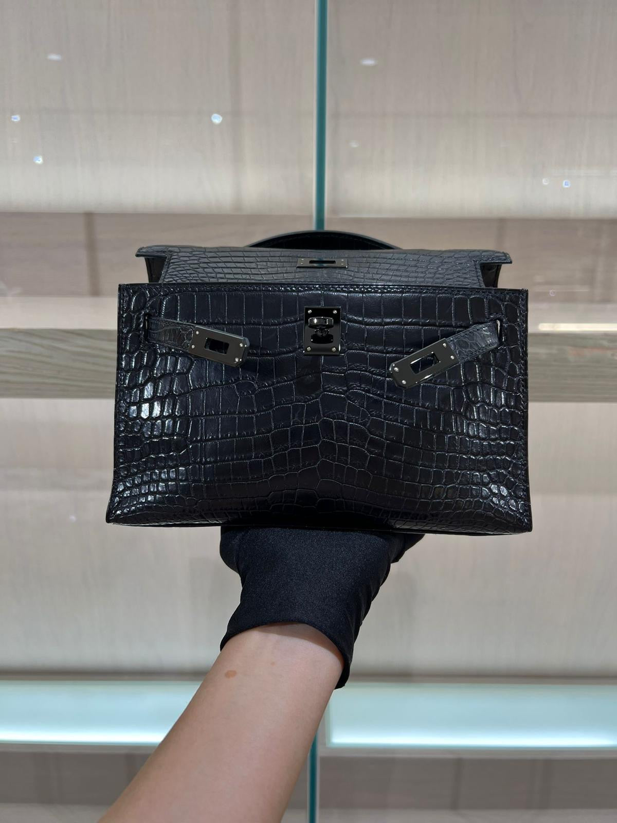 Hermès Mini Kelly Pochette So Black Matte Crocodile