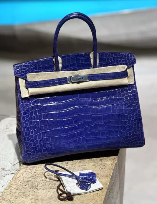 Hermès Birkin 35 Blue Electric Shiny Crocodile Leather Palladium Hardware