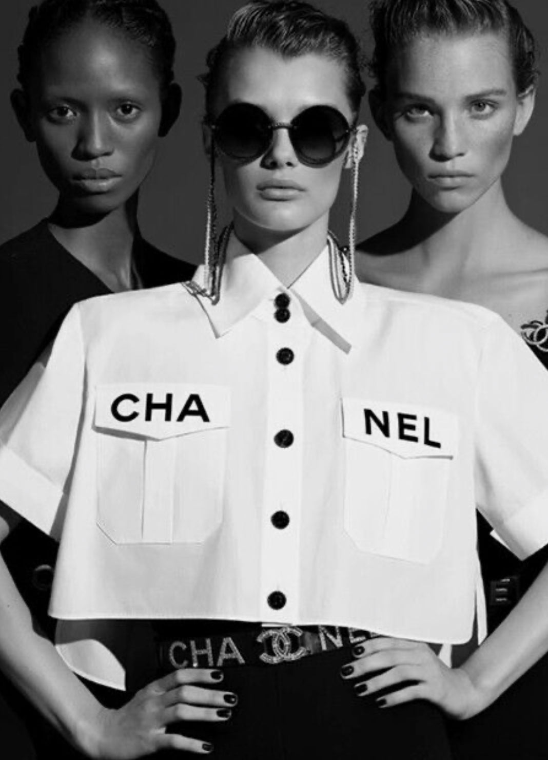 Chanel 19S LOGO CROP BLOUSE SHIRTS TOP IN WHITE size 36