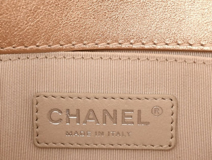 Chanel 15C Paris Dubai Rose Gold Metallic Calfskin Perforated Small Boy Flap Bag