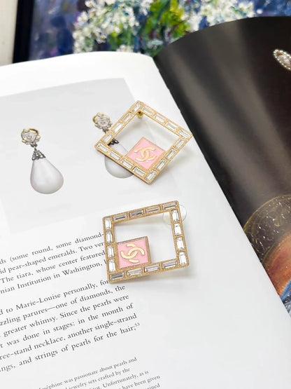 Chanel 24S pink & gold square earrings