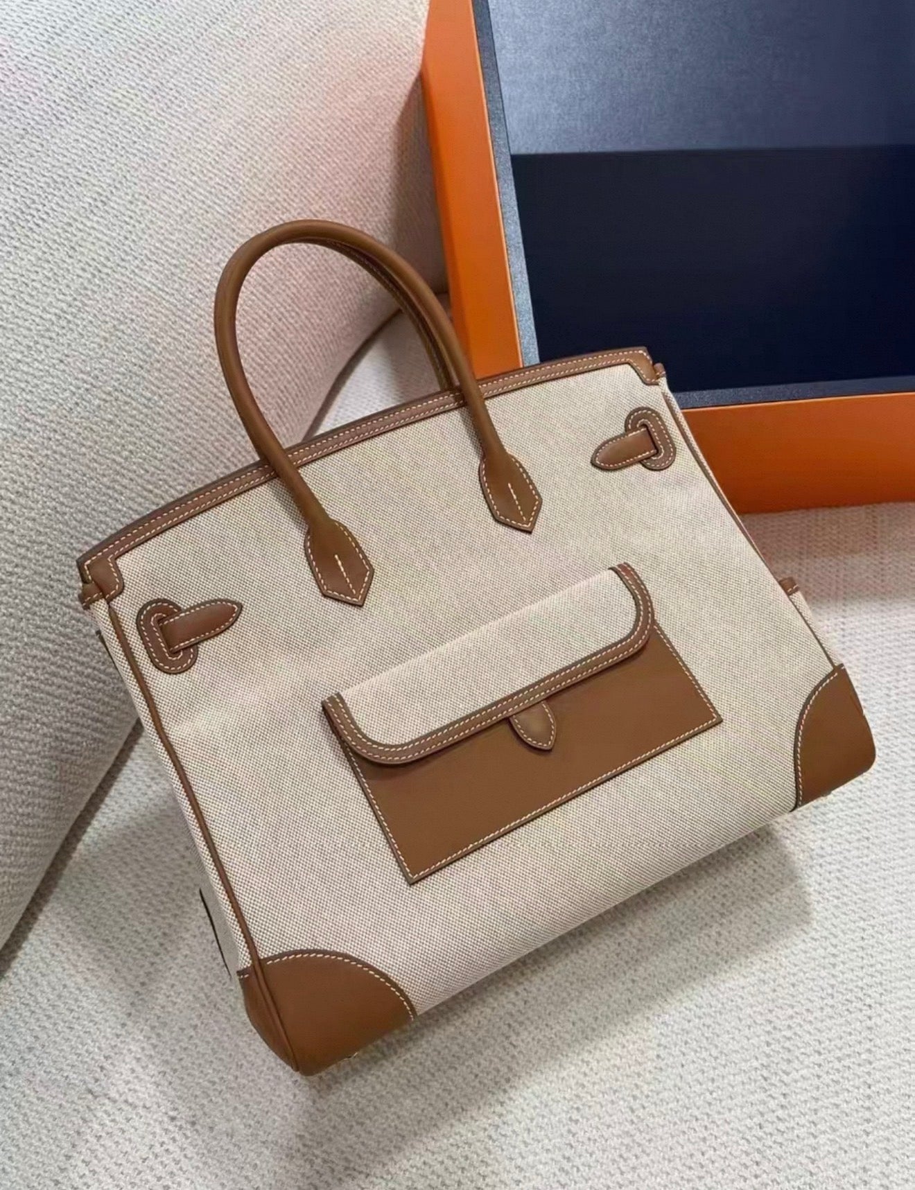 Hermes Birkin 35 Cargo Toile Gold Swift Leather Palladium Hardware