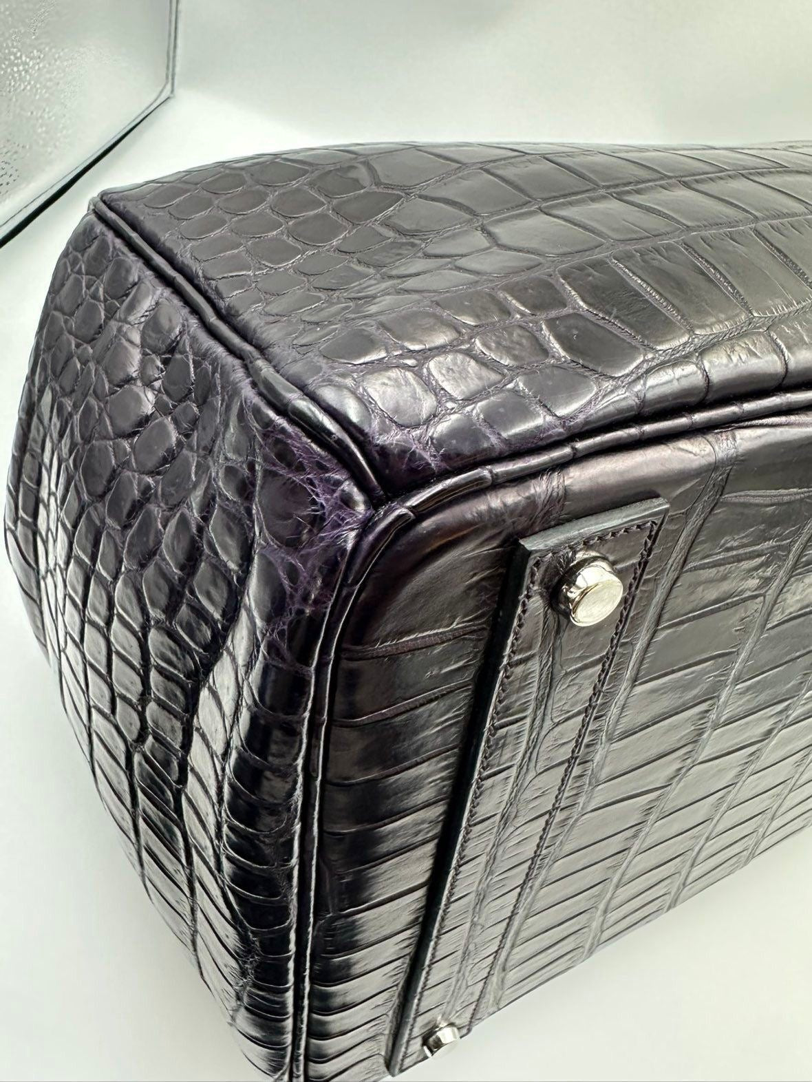 Hermes Birkin HAC 40 Prunoir Matte Crocodile leather palladium hardware