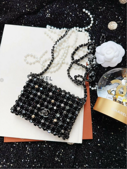 Chanel 22c Black Strass Pearl Mini Evening Bag