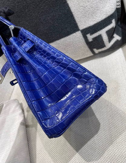 Hermes birkin 25 blue electric shiny Niloticus crocodile leather palladium hardware