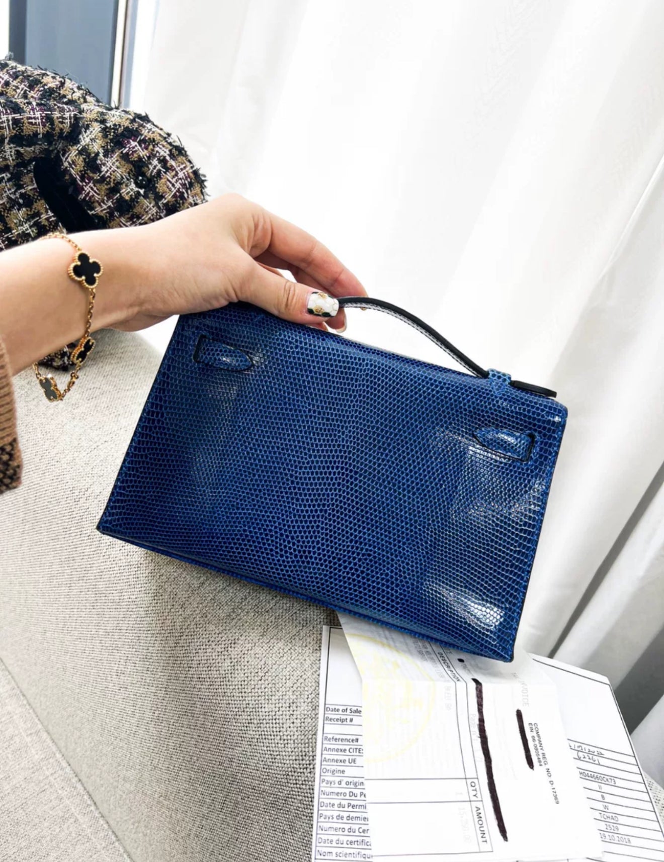 Hermès Kelly Pochette Bleu Saphir Lizard Palladium Hardware